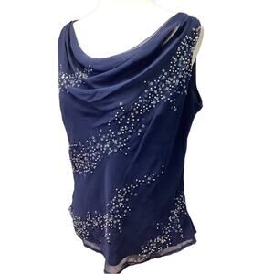New Alfred Angelo Size 14 Navy Blue Sequined Fully Lined Sleeveless Formal Top